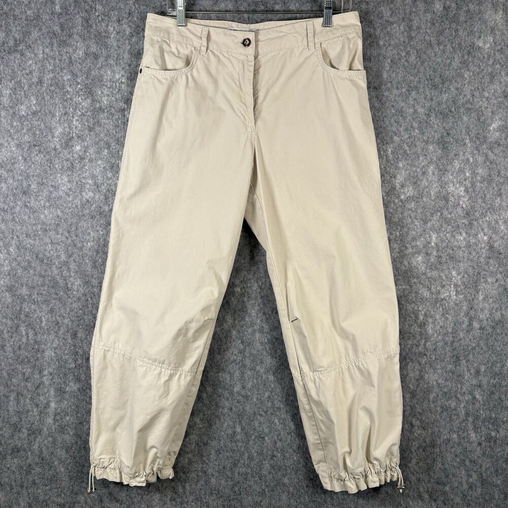 Zara Flat Front Pants Trousers Balloon Wide Leg Ankle Drawstring Womens 6 Tan